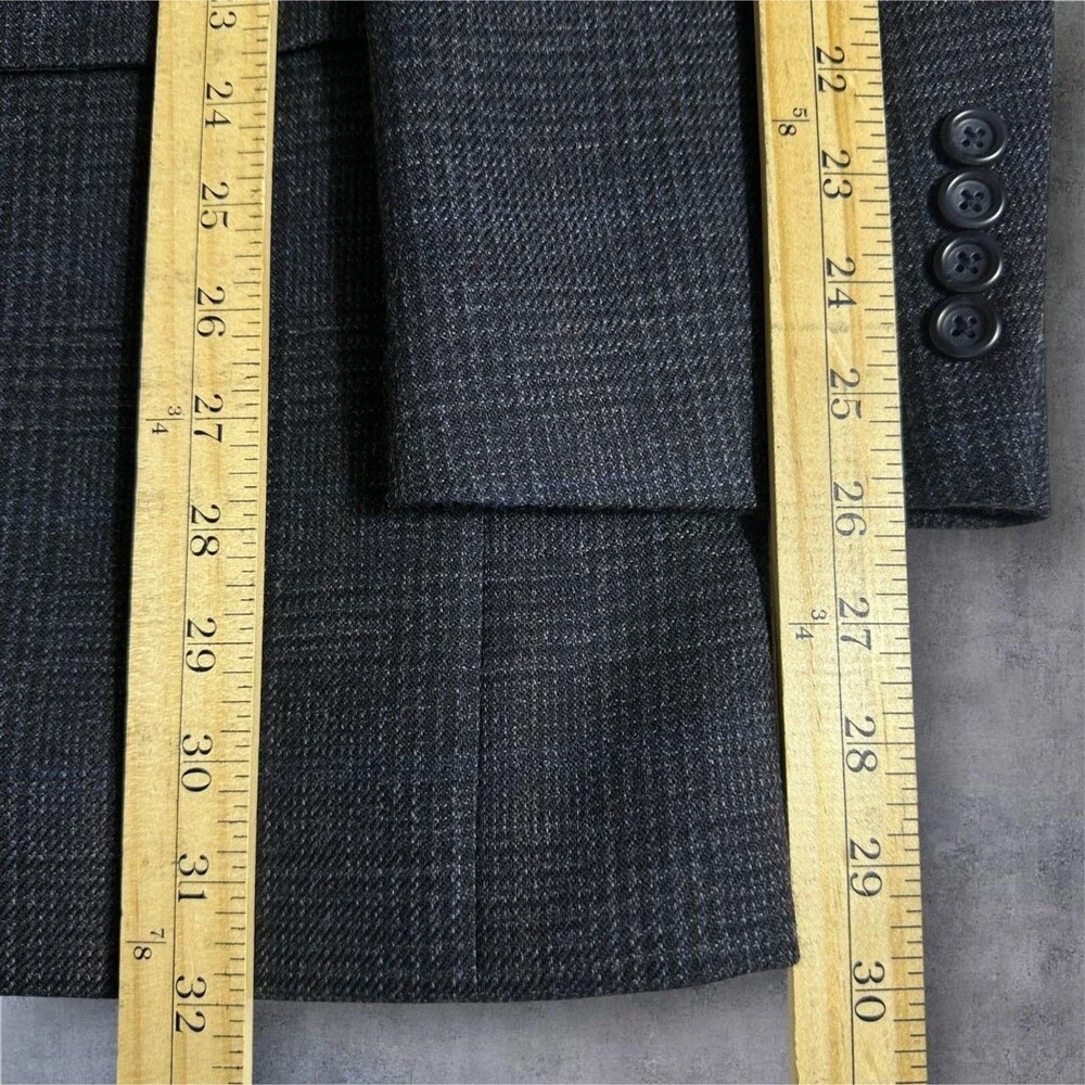 JOSEPH & FEISS Mens Blazer 44L WOOL Navy Sport Coat Two Button Jacket Windowpane